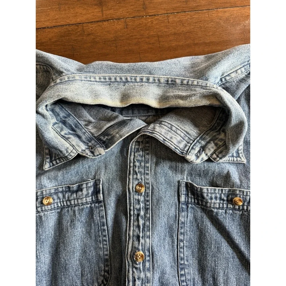 Vtg 90s Hunt Club blue denim jean shirt Long Sleeve Large 16-16 1/2 - Picture 4 of 6